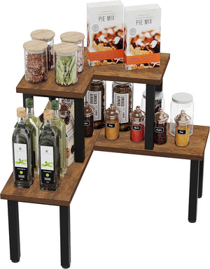 Pruchef - 2 Tier Kitchen Countertop Organizer Corner Shelf – Rustic Brown