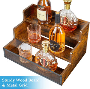 Pract Pack - 3 Tier wood Countertop Liquor Bottle Display Shelf - Brown