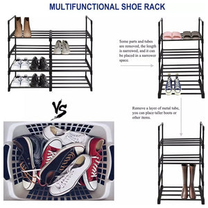 Pract Pack - 4 Layer Durable Steel Shoe Shelf Storage with Plastic Connectors – Black