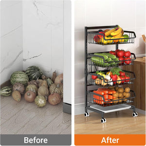 Pruchef - 4 Layer Carbon Steel Kitchen Organizer Rack for Fruit & Vegetable - Black