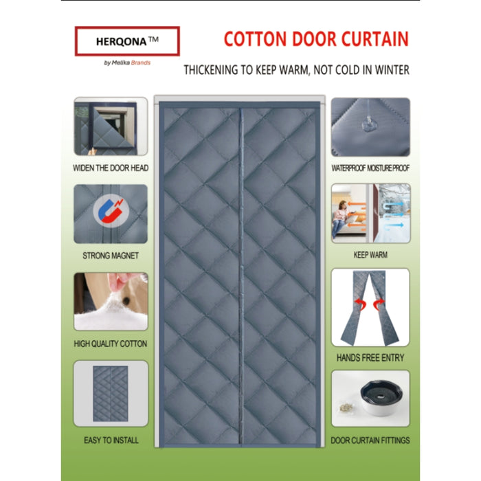 Herqona - 80x203 cm Magnetic Thermal Insulated Door Curtain - Grey