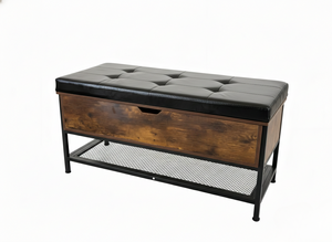 Pract Pack - Shoe Storage Bench with Cushion & Metal Shelf - Brown