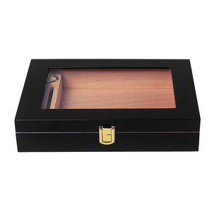 Pract Pack - Cedar Wood Humidor Cigar Box and Cutter Set - Black