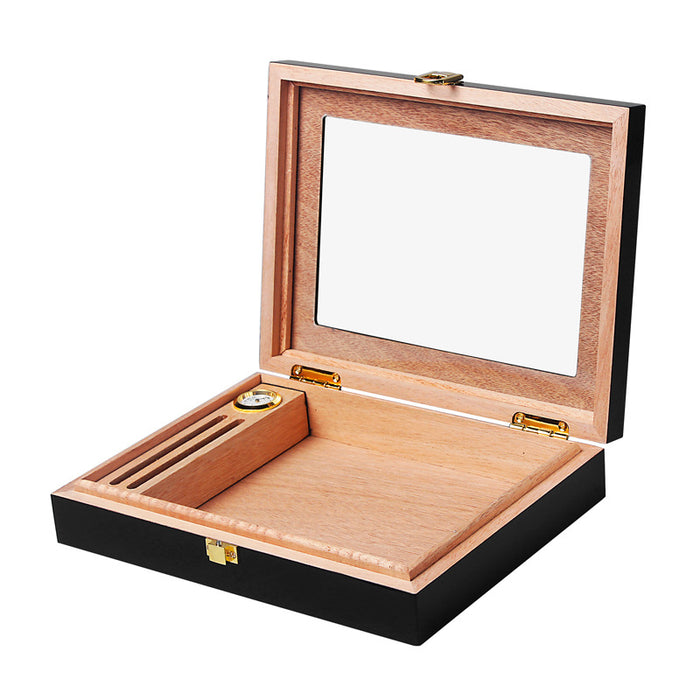 Pract Pack - Cedar Wood Humidor Cigar Box and Cutter Set - Black