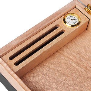 Pract Pack - Cedar Wood Humidor Cigar Box and Cutter Set - Black