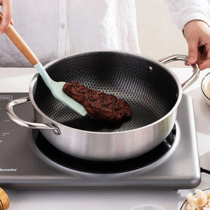 Pruchef - 28cm Stainless Steel Honeycomb Stock Pot with Tempered Glass Lid - Silver