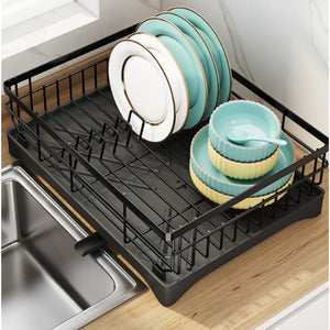 Pruchef -  Single Dish Drying Rack with Utensil & Cutting Board Holder - Black