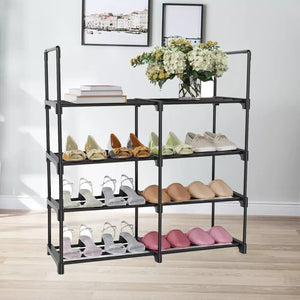 Pract Pack - 4 Layer Durable Steel Shoe Shelf Storage with Plastic Connectors – Black