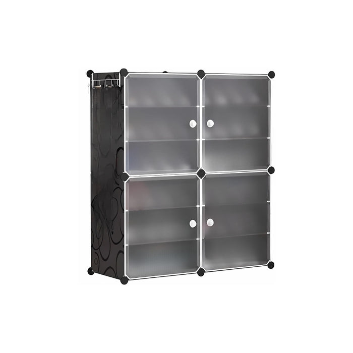 Pract Pack - 4 Cube Portable Plastic Shoe Rack Organizer Storage Cabinet - Black