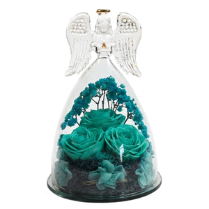 TUGOPLAY - 17cm Glass Angel Figurine Forever Roses Gift Décor - Aqua Blue