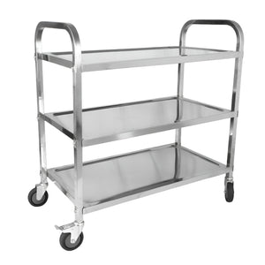 Pruchef - 3 Tier Stainless Steel Rolling Utility Serving Cart with Wheels - Silver