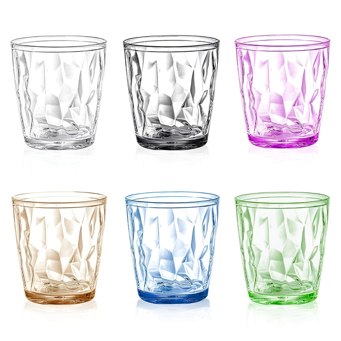 Pruchef - 6 Pcs Plastic Drinking Glasses with Diamond Cut Design - Multicolor