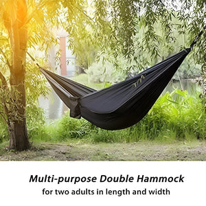 Herqona - 270x140 cm Portable 210T Nylon Camping Hammock with Buckles & Bag – Black