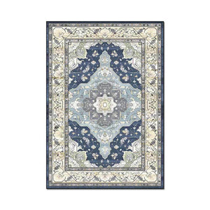 Rectangle Traditional Medallion Border Area Rug, Coffee Table Carpet 140x200cm- Blue