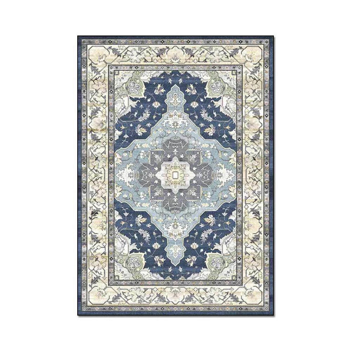 Rectangle Traditional Medallion Border Area Rug, Coffee Table Carpet 140x200cm- Blue
