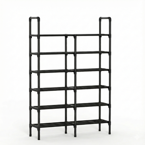 PRACT PACK - 2 Row Vertical Metal Shoe Rack with 6 Tiers for Entryway - Black