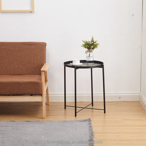 Pract Pack - 1 Tier Round Removeable Tray Side, Coffee & Sofa Table - Black