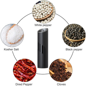 Pruchef -  Electric Pepper and Salt Grinder Mill With Adjustable Grinder Gravity - Black