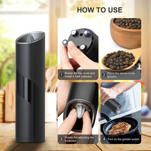 Pruchef -  Electric Pepper and Salt Grinder Mill With Adjustable Grinder Gravity - Black