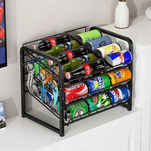 Pract Pack - 34.5cm Carbon Steel Can & Beverage Storage Rack & Hooks - Black