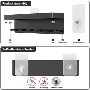 Pract Pack - Wall Mounted Self-Adhesive Key Rack & Storage Tray - Black