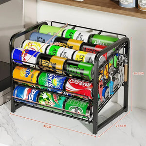 Pract Pack - 34.5cm Carbon Steel Can & Beverage Storage Rack & Hooks - Black