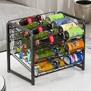 Pract Pack - 34.5cm Carbon Steel Can & Beverage Storage Rack & Hooks - Black