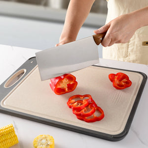 Pruchef - Double Sided Stainless Steel Wheat Straw Cutting Board - Silver