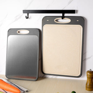 Pruchef - Double Sided Stainless Steel Wheat Straw Cutting Board - Silver