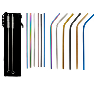 Pruchef - Stainless Steel Rainbow Reusable Drinking Straws - 15 Piece Set