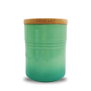 Pruchef - 650ml Ceramic Storage Jar with Wooden Lid 13cm - Various Colours