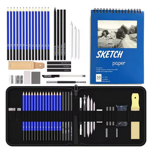 Nerdy Admin - 37Pcs Charcoal Drawing Pencil Set with Sketchbook - Black