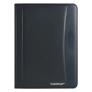 TUGOPLAY - Professional Leather A4 Manager Folder with Zipper, Storage Pockets - Black