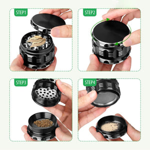 Pruchef - Aluminum Alloy Herb Grinder with Mesh Screen 63mm - Black