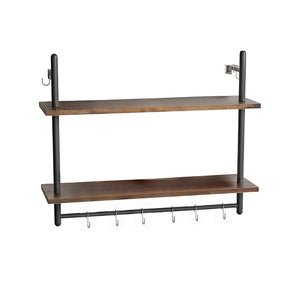 Pract Pack - Kitchen Floating Shelves Wall Mounted Display Rack with Towel Bar Hooks - Brown