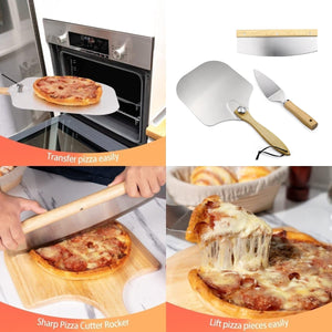 Pruchef - Pizza Set, 3 Pcs Wooden Handle Pizza Spatula Kit