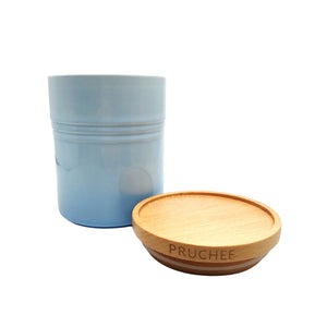Pruchef - 650ml Ceramic Storage Jar with Wooden Lid 13cm - Various Colours