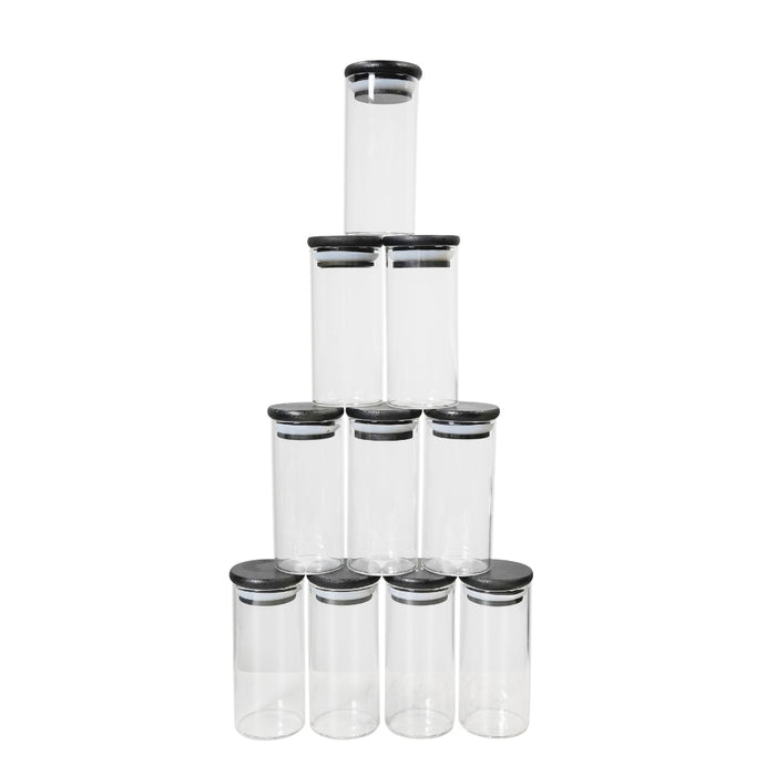Pruchef - Black Lid 10pcs Glass Spice Jar Organizers 150ml - Small