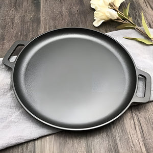 Pruchef - 30cm Heavyweight Round Cast Iron Griddle Skillet Pan - Black