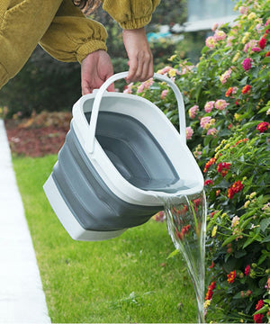 Pract Pack - 10L Folding Square Collapsible Water Bucket - Grey and White
