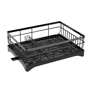 Pruchef - 43cm Carbon Steel Kitchen Dish Drying Rack with Removable Drip Tray - Black