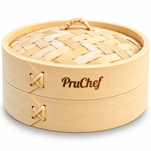 Pruchef - 2 Tier Bamboo Steamer Basket for Dumplings & Dim Sum - 20cm
