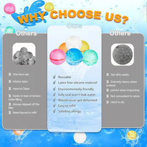 TugoPlay - 12Pcs Reusable Silicone Water Balloons for Outdoor Fun Set - Multicolor
