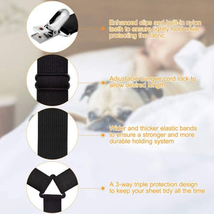 Pract Pack - 2 Pcs Fitted Bed Sheet Holder & Straps Clips Fasteners - Black