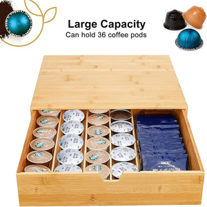 Pruchef - Wood Coffee Pod Drawer with 6 Compartments & Adjustable Partitions - Brown