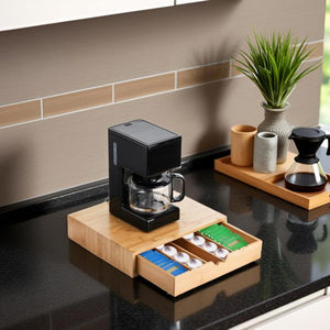 Pruchef - Wood Coffee Pod Drawer with 6 Compartments & Adjustable Partitions - Brown