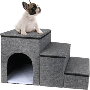 WigWagga - Collapsible Dog Stairs, Foldable Pet Ramp for Bed - Grey