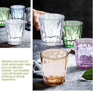 Pruchef - 6 Pcs Plastic Drinking Glasses with Diamond Cut Design - Multicolor