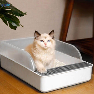 WigWagga - 41cm Semi-Open High-Sided  Small Cat Litter Tray with Scoop – White