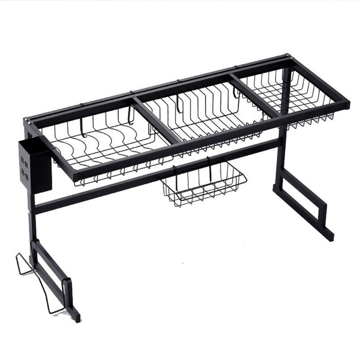 Stainless Steel Dish Drying Rack Over Sink Display Stand - Black